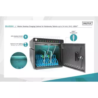 DIGITUS mobile Desktop-Ladeschale für Tablets bis zu 14 Zoll, 10 Geräte. UV-C, USB-C ( bis zu 20W pro Gerät DIGITUS mobile Desktop-Ladeschale für Tablets bis zu 14 Zoll, 10 Geräte. UV-C, USB-C ( bis zu 20W pro Gerät