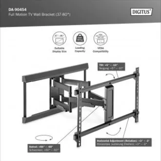 DIGITUS Vollbewegliche TV-Wandhalterung 37-80", max. 60 kg Belastung, VESA: 200x100, 200x200, 300x200, 400x200, 300x300, 400x300 DIGITUS Vollbewegliche TV-Wandhalterung 37-80", max. 60 kg Belastung, VESA: 200x100, 200x200, 300x200, 400x200, 300x300, 400x300