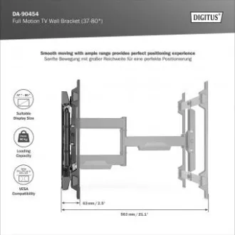 DIGITUS Vollbewegliche TV-Wandhalterung 37-80", max. 60 kg Belastung, VESA: 200x100, 200x200, 300x200, 400x200, 300x300, 400x300 DIGITUS Vollbewegliche TV-Wandhalterung 37-80", max. 60 kg Belastung, VESA: 200x100, 200x200, 300x200, 400x200, 300x300, 400x300