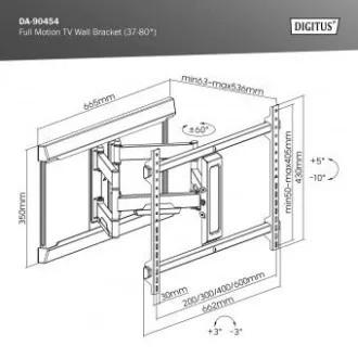 DIGITUS Vollbewegliche TV-Wandhalterung 37-80", max. 60 kg Belastung, VESA: 200x100, 200x200, 300x200, 400x200, 300x300, 400x300 DIGITUS Vollbewegliche TV-Wandhalterung 37-80", max. 60 kg Belastung, VESA: 200x100, 200x200, 300x200, 400x200, 300x300, 400x300