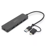 Digitus USB 3.0 Hub 4-Port, Slim Line, 0,2m Kabel