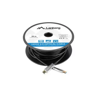 LANBERG Aktives Optisches Kabel High Speed mit Ethernet 2.0, 4K@60Hz, M/M, Länge 20m, schwarz, vergoldete Stecker LANBERG Aktives Optisches Kabel High Speed mit Ethernet 2.0, 4K@60Hz, M/M, Länge 20m, schwarz, vergoldete Stecker
