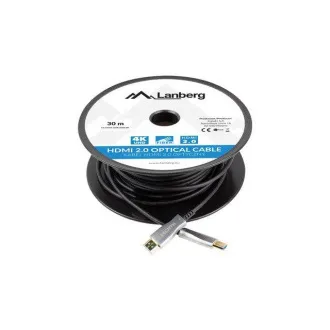 LANBERG Aktives Optisches Kabel High Speed mit Ethernet 2.0, 4K@60Hz, M/M, Länge 30m, schwarz, vergoldete Stecker