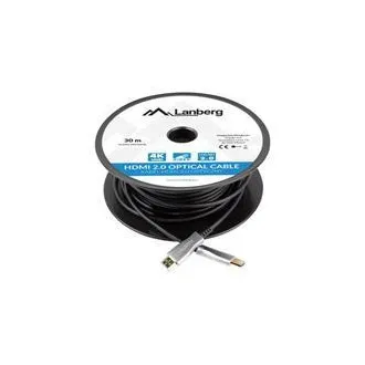 LANBERG Aktives Optisches Kabel High Speed mit Ethernet 2.0, 4K@60Hz, M/M, Länge 30m, schwarz, vergoldete Stecker