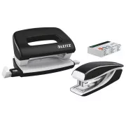 LEITZ Mini Hefter und Locher Set WOW, schwarz