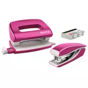 LEITZ Mini Hefter und Locher Set WOW, metallic pink