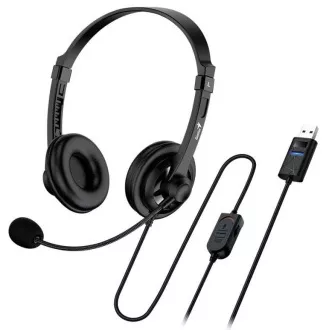 Genius Headset - HS-230U, Headset, kabelgebunden, mit Mikrofon, Lautstärkeregler, Kabellänge 2,4m, USB, schwarz Genius Headset - HS-230U, Headset, kabelgebunden, mit Mikrofon, Lautstärkeregler, Kabellänge 2,4m, USB, schwarz