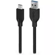 Genius ACC-A2CC-3A, Kabel, USB A / USB-C, USB 3.0, 3A, QC 3.0, geflochten, 1m, schwarz