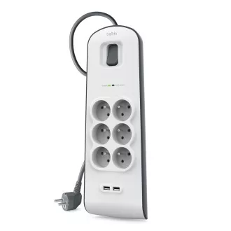 Belkin Überspannungsschutz BSV604 - 6 Steckdosen, 2xUSB/2.4A, 2m Belkin Überspannungsschutz BSV604 - 6 Steckdosen, 2xUSB/2.4A, 2m