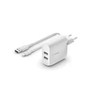 Belkin BOOST CHARGE™ Dual 24W USB-A Wandladegerät   1m Lightning-Kabel, weiß