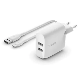 Belkin BOOST CHARGE™ Dual 24W USB-A Wandladegerät 1m USB-C Kabel, Weiß Belkin BOOST CHARGE™ Dual 24W USB-A Wandladegerät 1m USB-C Kabel, Weiß