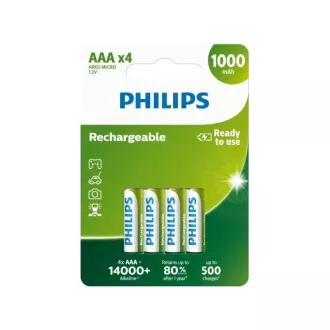 Philips wiederaufladbare Batterien AAA 1000mAh, NiMH - 4 St. Philips wiederaufladbare Batterien AAA 1000mAh, NiMH - 4 St.