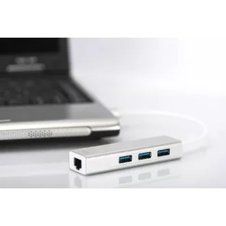DIGITUS USB 3.0 HUB, 3 Anschlüsse und Gigabit LAN Adapter 3xUSB A/F, 1xUSB A/M, 1xRJ45 LAN, Win / Mac OS DIGITUS USB 3.0 HUB, 3 Anschlüsse und Gigabit LAN Adapter 3xUSB A/F, 1xUSB A/M, 1xRJ45 LAN, Win / Mac OS
