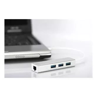 DIGITUS USB 3.0 HUB, 3 Anschlüsse und Gigabit LAN Adapter 3xUSB A/F, 1xUSB A/M, 1xRJ45 LAN, Win / Mac OS DIGITUS USB 3.0 HUB, 3 Anschlüsse und Gigabit LAN Adapter 3xUSB A/F, 1xUSB A/M, 1xRJ45 LAN, Win / Mac OS