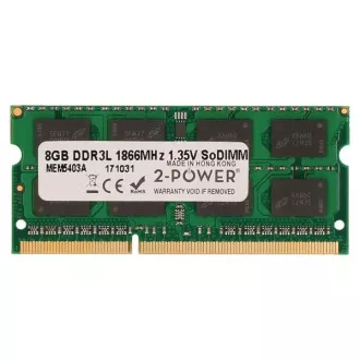 2-Power 8GB PC3L-14900S 1866MHz DDR3 CL13 1,35V SoDIMM 2Rx8 1,35V (LEBENSLANGE GARANTIE)