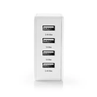 Nedis WCHAU481AWT- Netzladegerät | 24 W | Schnellladefunktion | 4x 2,4 A | 4 Ausgänge | 4x USB-A | Weiß Nedis WCHAU481AWT- Netzladegerät | 24 W | Schnellladefunktion | 4x 2,4 A | 4 Ausgänge | 4x USB-A | Weiß
