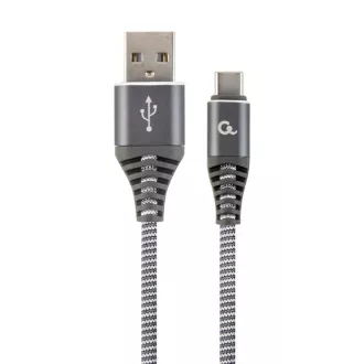 GEMBIRD CABLEXPERT USB 2.0 AM auf Typ-C Kabel (AM/CM), 2m, geflochten, grau und weiß, Blister, PREMIUM QUALITY