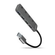 AXAGON HUE-MSA, 4x USB 3.2 Gen 1 SWITCH-Hub, Metall, Micro-USB-Stromanschluss, USB-A-Kabel 20cm