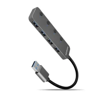 AXAGON HUE-MSA, 4x USB 3.2 Gen 1 SWITCH-Hub, Metall, Micro-USB-Stromanschluss, USB-A-Kabel 20cm