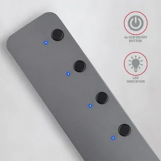 AXAGON HUE-MSA, 4x USB 3.2 Gen 1 SWITCH-Hub, Metall, Micro-USB-Stromanschluss, USB-A-Kabel 20cm