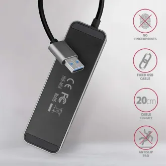 AXAGON HUE-MSA, 4x USB 3.2 Gen 1 SWITCH-Hub, Metall, Micro-USB-Stromanschluss, USB-A-Kabel 20cm