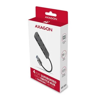 AXAGON HUE-MSA, 4x USB 3.2 Gen 1 SWITCH-Hub, Metall, Micro-USB-Stromanschluss, USB-A-Kabel 20cm