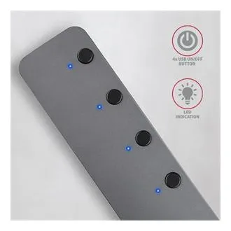 AXAGON HUE-MSA, 4x USB 3.2 Gen 1 SWITCH-Hub, Metall, Micro-USB-Stromanschluss, USB-A-Kabel 20cm