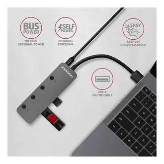 AXAGON HUE-MSA, 4x USB 3.2 Gen 1 SWITCH-Hub, Metall, Micro-USB-Stromanschluss, USB-A-Kabel 20cm