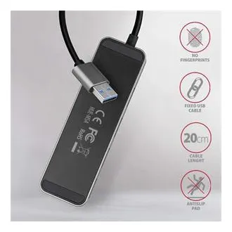 AXAGON HUE-MSA, 4x USB 3.2 Gen 1 SWITCH-Hub, Metall, Micro-USB-Stromanschluss, USB-A-Kabel 20cm