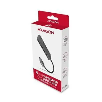 AXAGON HUE-MSA, 4x USB 3.2 Gen 1 SWITCH-Hub, Metall, Micro-USB-Stromanschluss, USB-A-Kabel 20cm