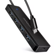 AXAGON HUE-C1C Reise vier-Port USB-C 5Gbps Hub/USB-C Anschluss für externe Stromversorgung/Kabel 19 cm
