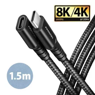 AXAGON BUCM32-CF15AB Verlängerungskabel USB-C (M) <-> USB-C (F), 1,5m, USB 20Gbps, PD 240W 5A, 8K HD, ALU, Geflecht, schwarz