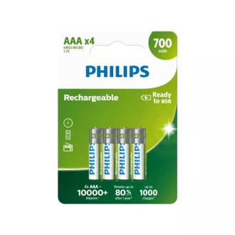 Philips wiederaufladbare Batterien AAA 700mAh, NiMH - 4 St. Philips wiederaufladbare Batterien AAA 700mAh, NiMH - 4 St.