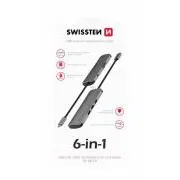 SWISSTEN USB-C-Hub 6-in-1 (USB-C PD, 3x USB 3.0, SD, Micro-SD) Aluminium