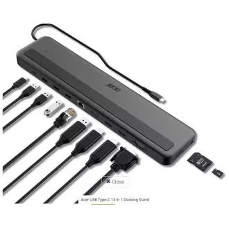 Acer 13in1 Type C Minidock: 3x USB3.0 (5Gbps Datenübertragung), 1x USB-C (5Gbps Datenübertragung), 1x USB-C Power Delivery (bis zu 100W)