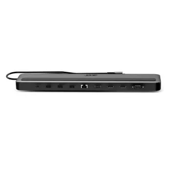 Acer 13in1 Type C Minidock: 3x USB3.0 (5Gbps Datenübertragung), 1x USB-C (5Gbps Datenübertragung), 1x USB-C Power Delivery (bis zu 100W)
