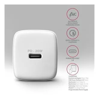 AXAGON ACU-PD20W, 20W Netzladegerät, 1x USB-C Anschluss, PD3.0/PPS/QC4 /AFC/Apple, weiß AXAGON ACU-PD20W, 20W Netzladegerät, 1x USB-C Anschluss, PD3.0/PPS/QC4 /AFC/Apple, weiß