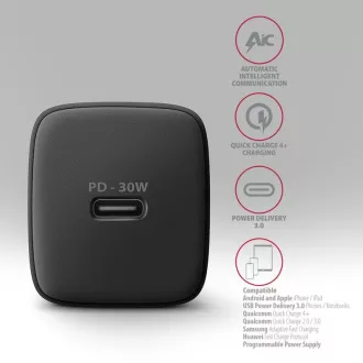 AXAGON ACU-PD30, Ladegerät 30W, 1x USB-C Anschluss, PD3.0/PPS/QC4 /SFC/AFC/Apple, schwarz AXAGON ACU-PD30, Ladegerät 30W, 1x USB-C Anschluss, PD3.0/PPS/QC4 /SFC/AFC/Apple, schwarz