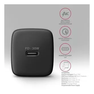 AXAGON ACU-PD30, Ladegerät 30W, 1x USB-C Anschluss, PD3.0/PPS/QC4 /SFC/AFC/Apple, schwarz AXAGON ACU-PD30, Ladegerät 30W, 1x USB-C Anschluss, PD3.0/PPS/QC4 /SFC/AFC/Apple, schwarz