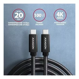 AXAGON BUCM32-CM05AB, SPEED Kabel USB-C <-> USB-C, 0.5m, USB 20Gbps, PD 100W 5A, 4K HD, ALU, Geflecht, schwarz AXAGON BUCM32-CM05AB, SPEED Kabel USB-C <-> USB-C, 0.5m, USB 20Gbps, PD 100W 5A, 4K HD, ALU, Geflecht, schwarz