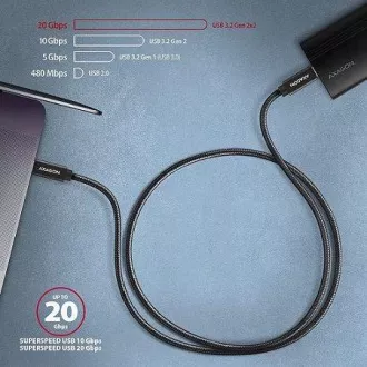 AXAGON BUCM32-CM05AB, SPEED Kabel USB-C <-> USB-C, 0.5m, USB 20Gbps, PD 100W 5A, 4K HD, ALU, Geflecht, schwarz AXAGON BUCM32-CM05AB, SPEED Kabel USB-C <-> USB-C, 0.5m, USB 20Gbps, PD 100W 5A, 4K HD, ALU, Geflecht, schwarz