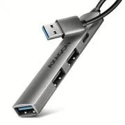 AXAGON HUE-STA, 4x USB-ALU-STRIP-Hub, 1x USB-A 5 Gbit/s, 2x USB-A und 1x USB-C 480 Mbit/s, USB-A-Kabel 12 cm