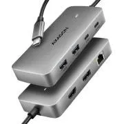 AXAGON HMC-CUB83X2, USB-Hub mit 10 Gbit/s, 2x USB-A, USB-C, HDMI & DP 4k/144 Hz, RJ-45-LAN, PD 100 W, USB-C-Kabel 15 cm