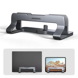 AXAGON STND-VG – vertikaler Laptop-Ständer aus Aluminium für 10"-17,3"-Geräte, verstellbarer Abstand, grau