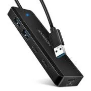AXAGON HUE-C2A, 4× USB 5 Gbit/s TRAVEL-Hub, 2× USB-A   2× USB-C, USB-C-Stromversorgung, USB-A-Kabel 19 cm