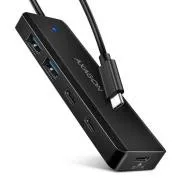 AXAGON HUE-C2C, 4× USB 5 Gbps TRAVEL-Hub, 2× USB-A   2× USB-C, USB-C-Stromversorgung, USB-C-Kabel 19 cm