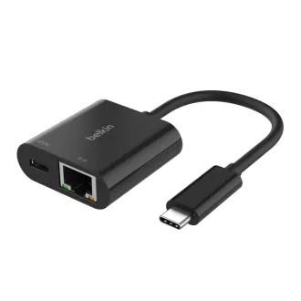 Belkin USB-C Adapter mit Gigabit Ethernet RJ45 100W Netzteil, Schwarz Belkin USB-C Adapter mit Gigabit Ethernet RJ45 100W Netzteil, Schwarz