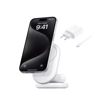 Belkin BOOST CHARGE™ Qi2 15W 2in1 Magnetischer Ladeständer, faltbar, weiß Belkin BOOST CHARGE™ Qi2 15W 2in1 Magnetischer Ladeständer, faltbar, weiß