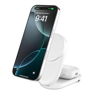 Belkin UltraCharge Qi2 25 W 2-in-1-Magnet-Klappladegerät für iPhone/AirPods, mit USB-C, weiß