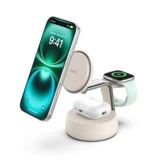 Belkin UltraCharge PRO Qi2 25 W 3-in-1-Magnetladegerät für iPhone/Apple Watch/AirPods, sandfarben